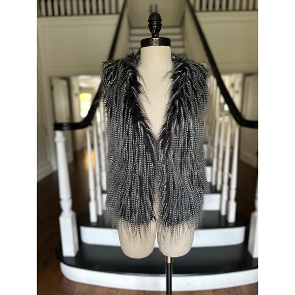 Forever 21 Faux Fur Vest Zebra Feather Apres Ski Bohemian Festival Fall Winter - Picture 3 of 11